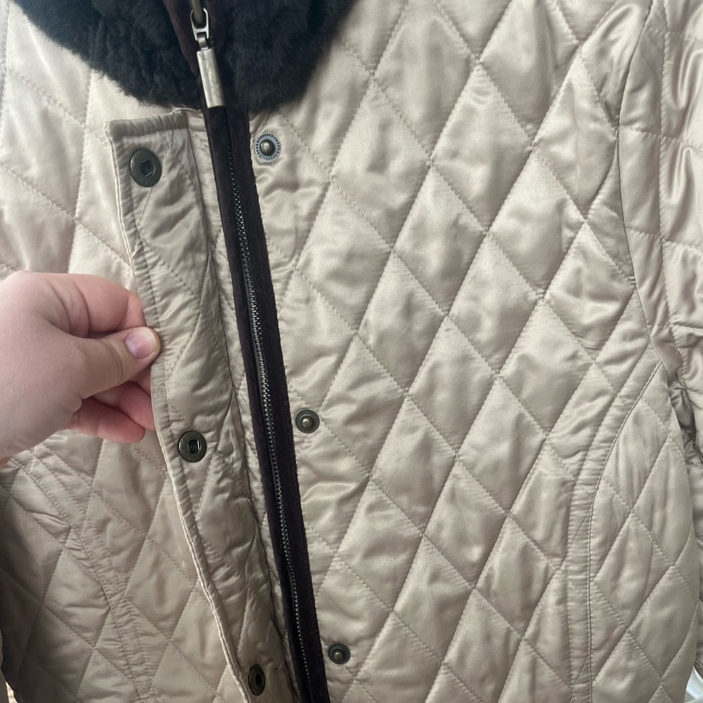 Charter Club Gold Quilted Puffer Jacket | Faux Fur Collar - Picture 7 of 11